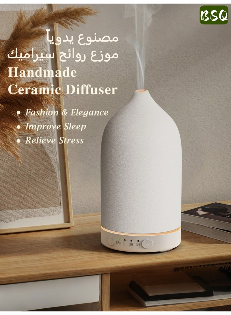 BSQ Large-capacity ceramic essential oil diffuser | Ultrasonic air humidifier | Aromatherapy essential oil diffuser | Rechargeable aromatherapy diffuser | With 7-color LED light | Automatic power-off function | 4 timer modes | Quiet operation | Suitable for home, office and yoga, helping you relax. - Image 1